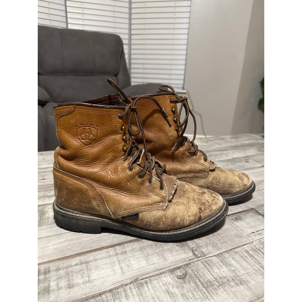 Ariat Mens Cascade 8 Inch Work Boots Brown Leather Lace Up 37180 Size 9.5 Wide